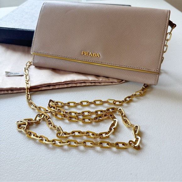 PRADA Saffiano Metal Bar WOC Chain Wallet in Cammeo - Picture 13 of 13